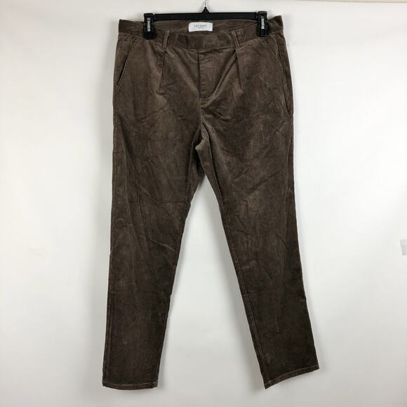 Les Deux Mens Parker Corduroy Pants 34 x 30 Brown Straight Mid Rise Pleated NWOT - Picture 2 of 8